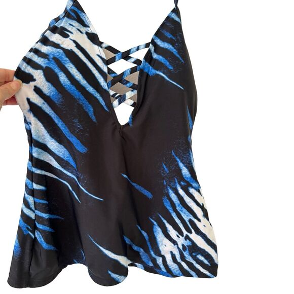 Rachael Roy Black Blue Lace Up Tankini Swimsuit Top Size Small - Picture 4 of 7